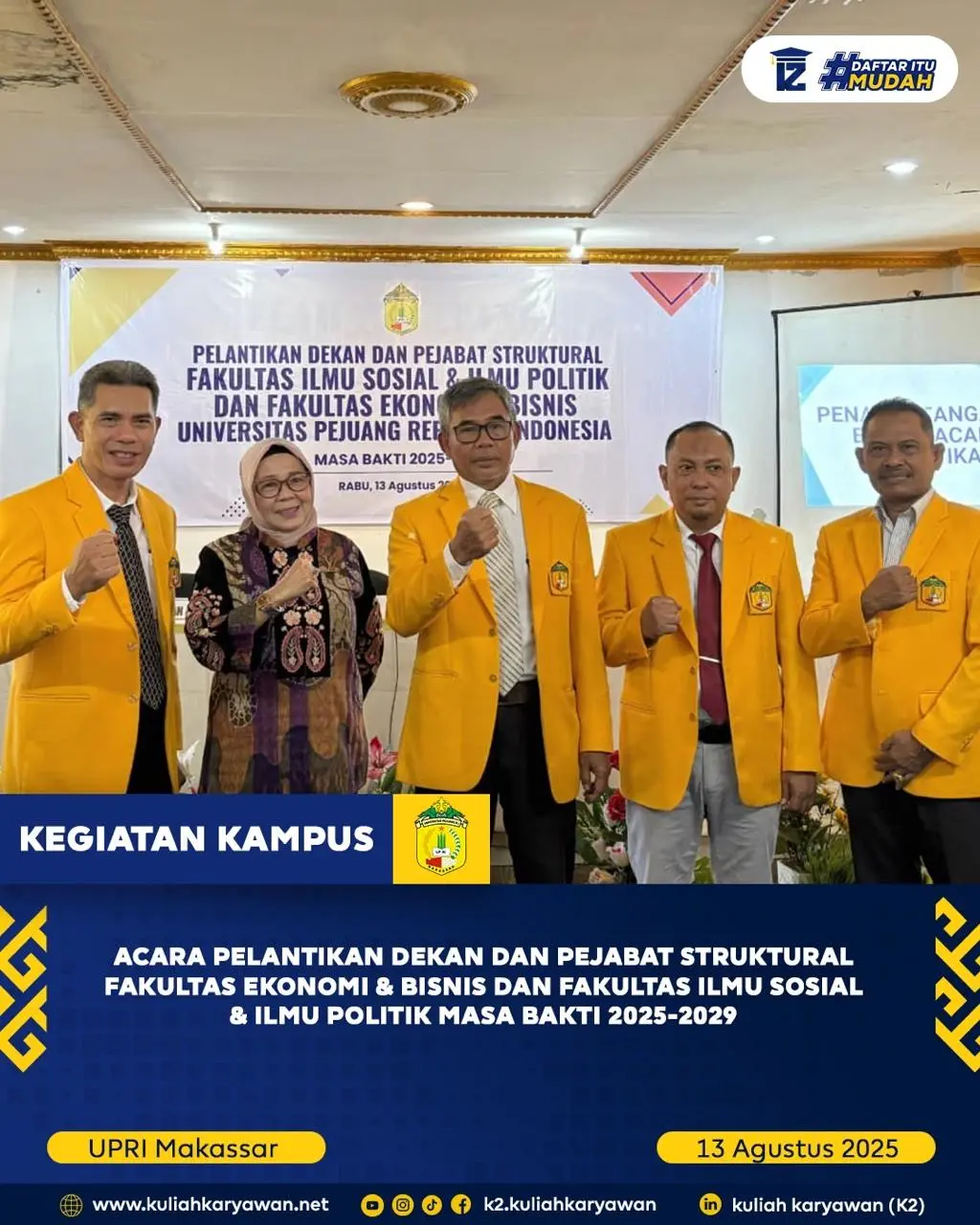 Acara Pelantikan Dekan dan Pejabat Struktural Fakultas Ekonomi dan Bisnis dan Fakultas Ilmu Sosial dan Ilmu Politik